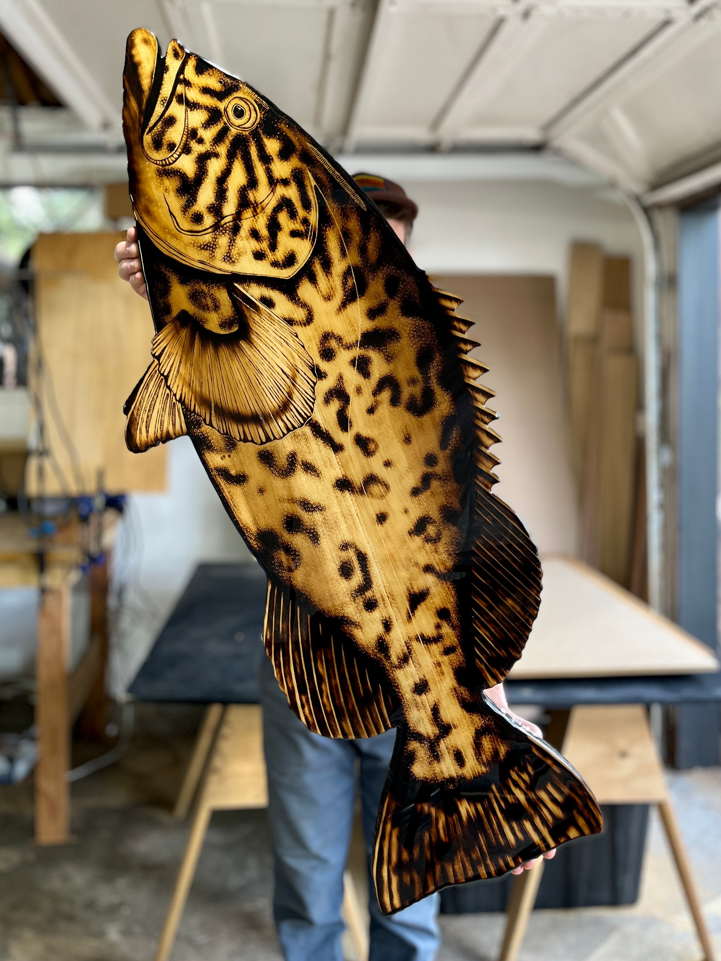 Gag Grouper 41” || Original Woodburned Fish Artwork – Bold Coast Burns